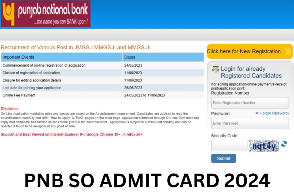 PNB SO Admit Card 2024, Specialist Officer Exam Date