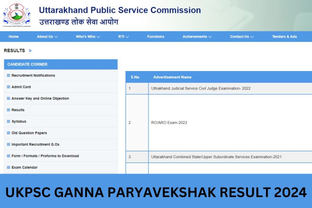 UKPSC Ganna Paryavekshak Result 2024, Cut Off Marks, Merit List PDF